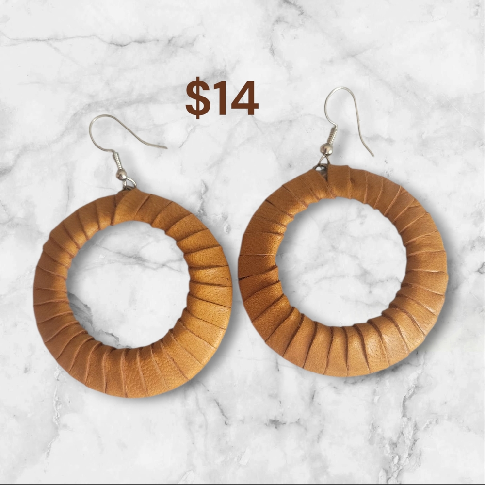 Elegant Brown Leather Hoop Earrings